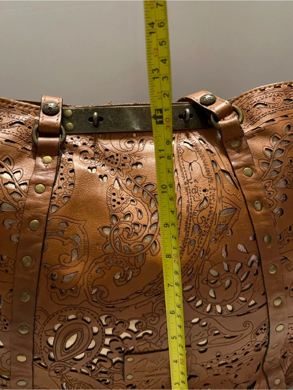 Patricia Nash Cutout Leather Tote Bag in Tan